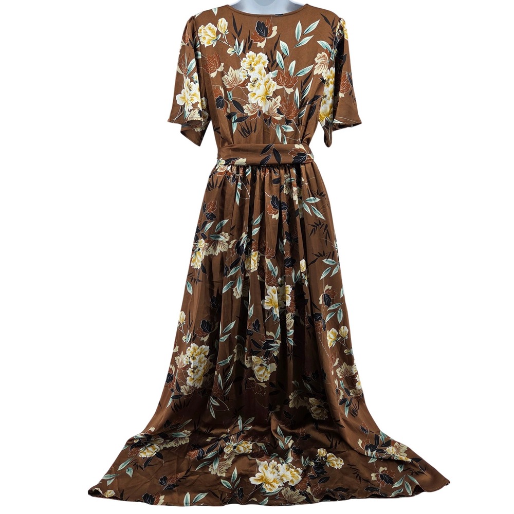 Baltic Born Sicily Satin Maxi Dress L Mocha Brown Floral - Picture 3 of 10